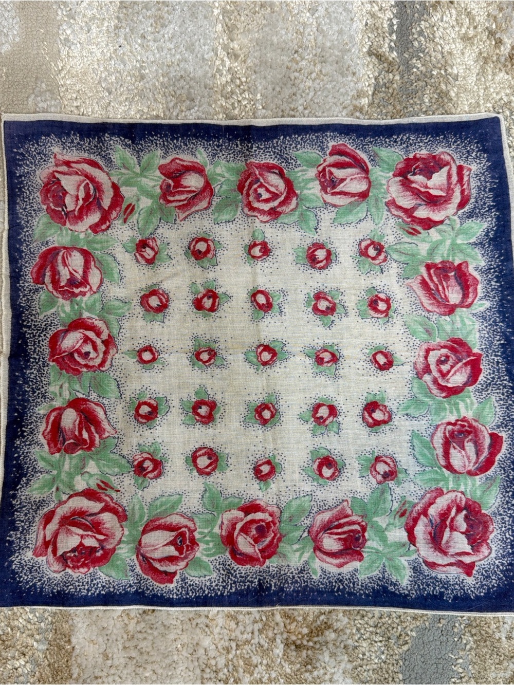 Vintage Rose Floral Mini Scarf Handkerchief 11.5โ x 11โ